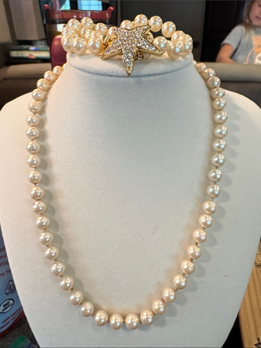 Joan Rivers Pearl Necklace and Star Clasp - Pearlescent White Bracelet